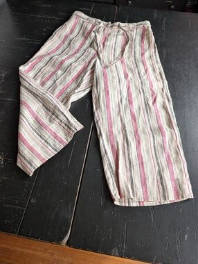 Kate Hill Petites L Striped Capri Pants Beach Coastal Grandmother Resort Wear